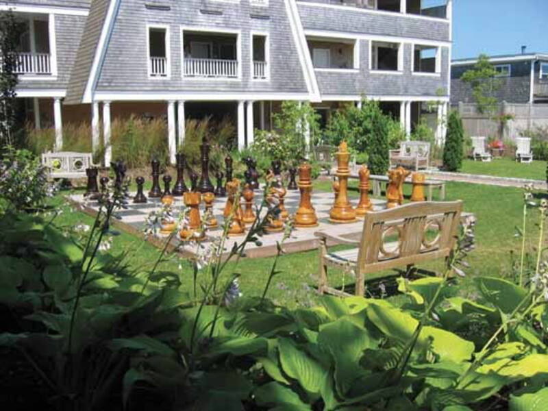garden chess set installed outdoors at a resort